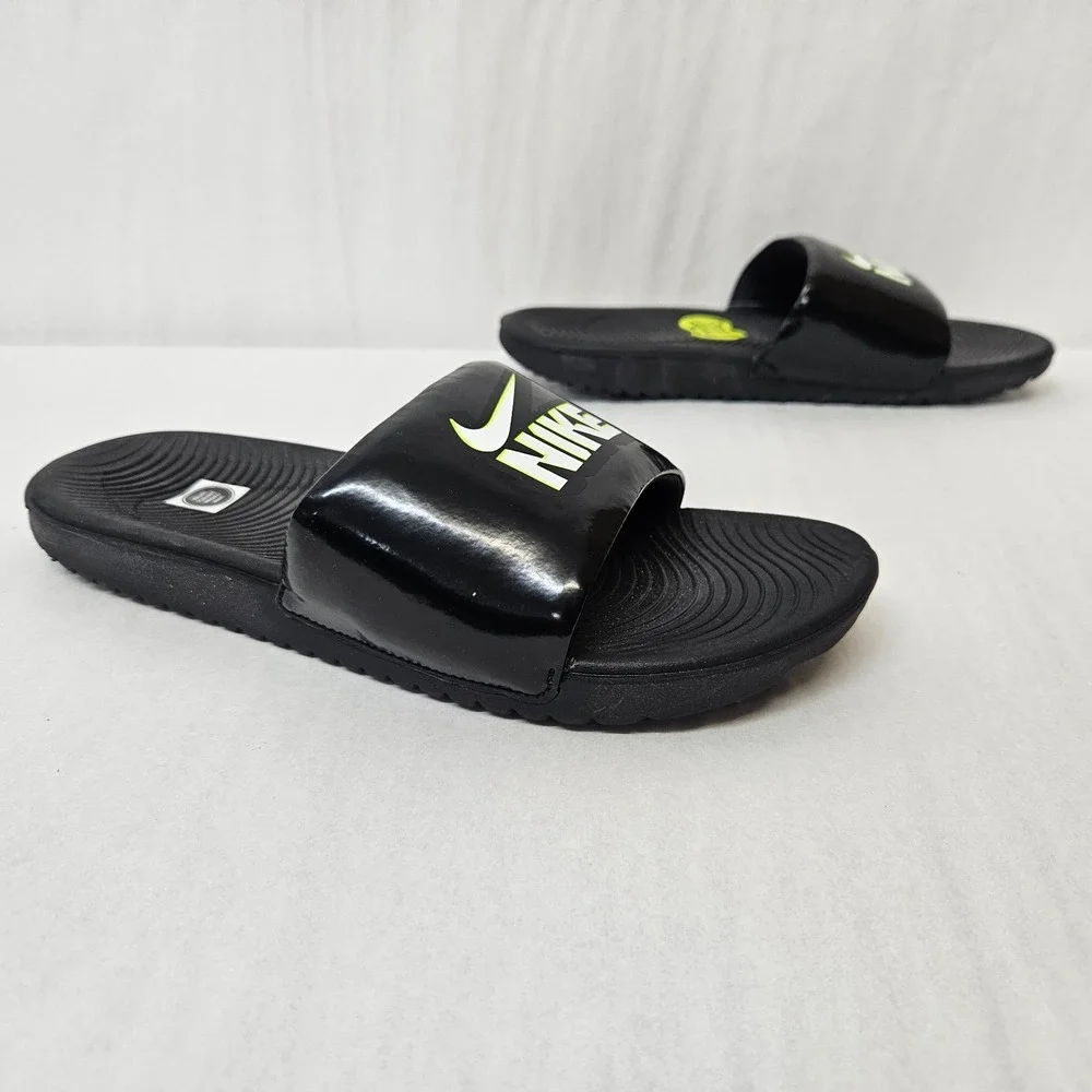 Nike Kawa Slide Fun GS/PS Slide Sandals DD3242-001 Black White Volt Kids Size 6Y